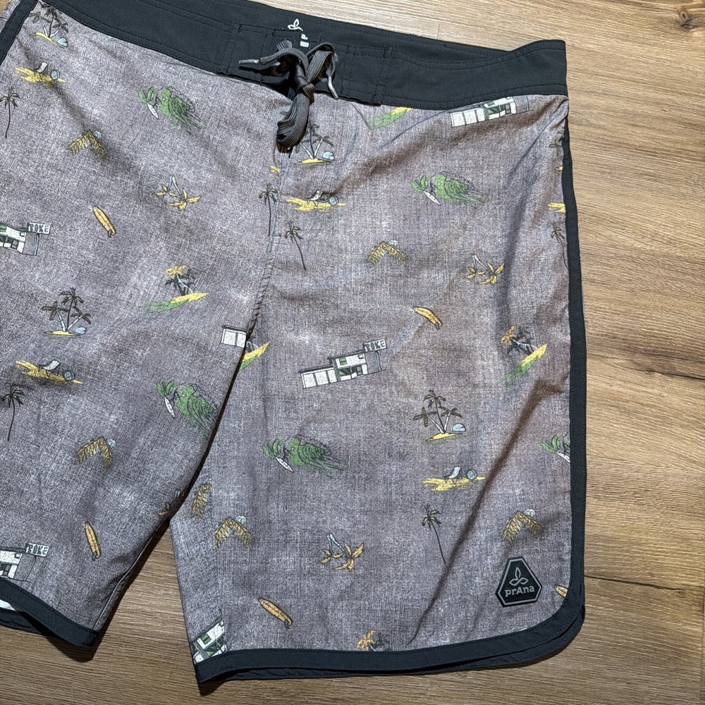 PRANA HIGH SEAS BOARD SHORTS SWIM TRUNKS MENS 34 Brown Black - Picture 3 of 10